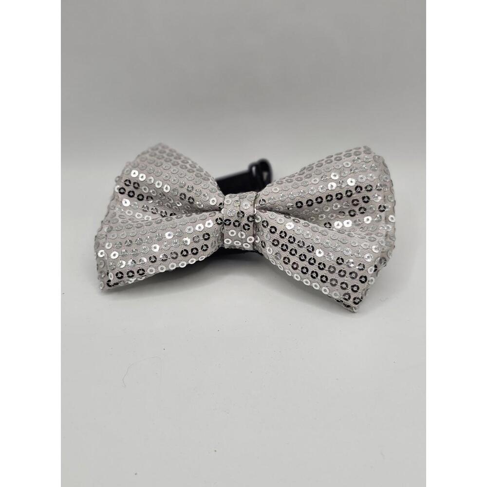 Silver Sequin Bow Tie Adjustable Elastic Strap Party Prom Wedding Disco Chaos